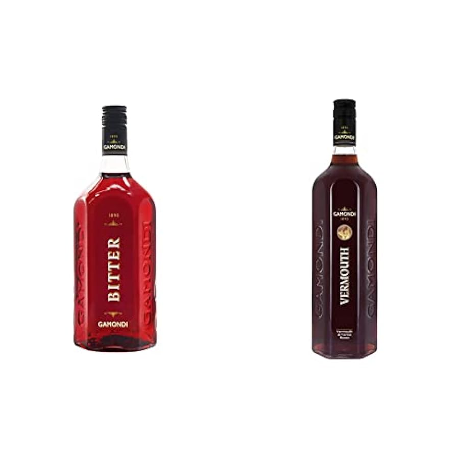 Gamondi Bitter Liquore | Aperitivo Alcolico intenso e tradizionalmente amaro | Perfetto per cocktail negroni, americano | 100cl (1 litri) & Vermouth di Torino Rosso - 1L 263035075