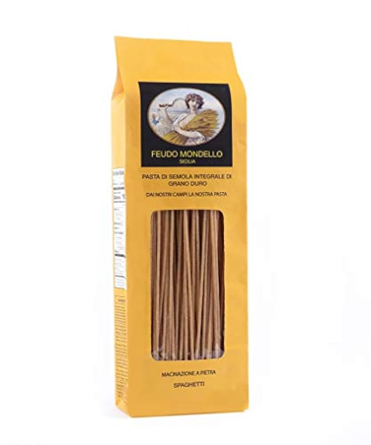Pasta di semola integrale di grano duro siciliano macinato a pietra. Spaghetti integrali in confezioni da 500g - Cartone da 10 pezzi (5 Kg). 258227649