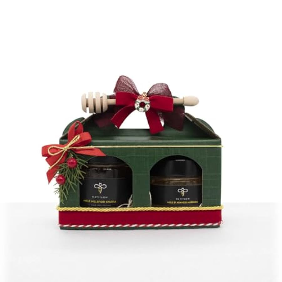 Natiflow ® - Confezione Natalizia, Completamente Realizzata a Mano, Miele 100% italiano e artigianale, Idea Regalo Natale Esclusiva ed Elegante (Biancospino) 787515485