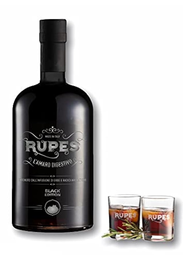 Amaro Rupes Black Edition 70 CL + 2 Bicchieri originali