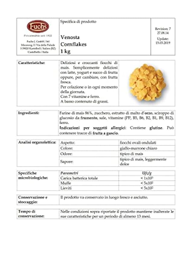 Cornflakes Venosta Fuchs 6 x 1 kg. 685071291