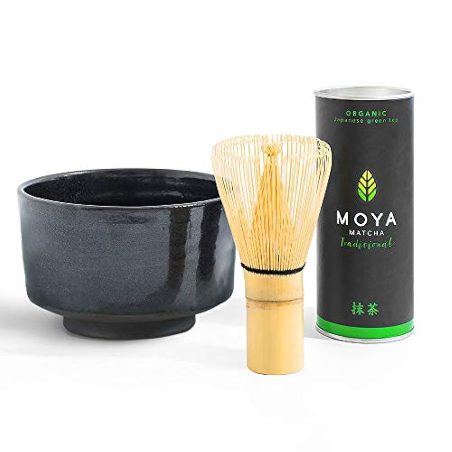 Organico Moya Matcha Tè Verde Biologico in Polvere Set | 30g Tradizionale (II) Grado Pacco + Ciotola Nera + Frusta | Preparazione del Tè Kit di Partenza di Base 304148796