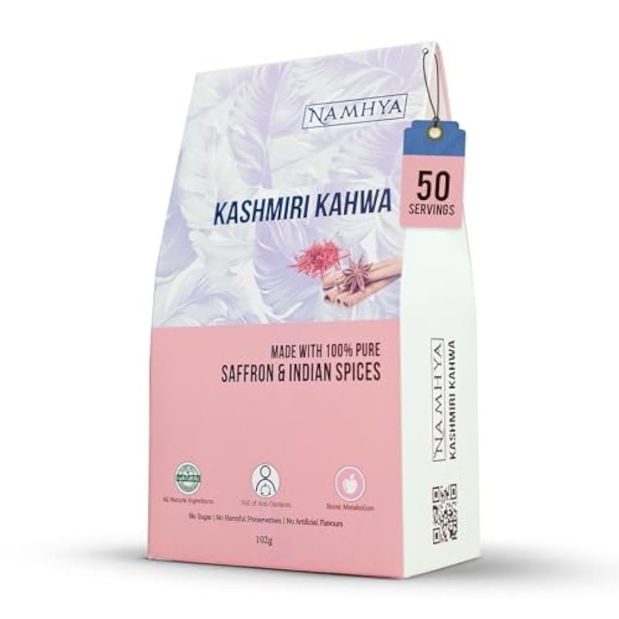 Namhya Kashmiri Kahwa con zafferano puro, cardamomo, cannella e petali di rosa 100 grammi 314224422