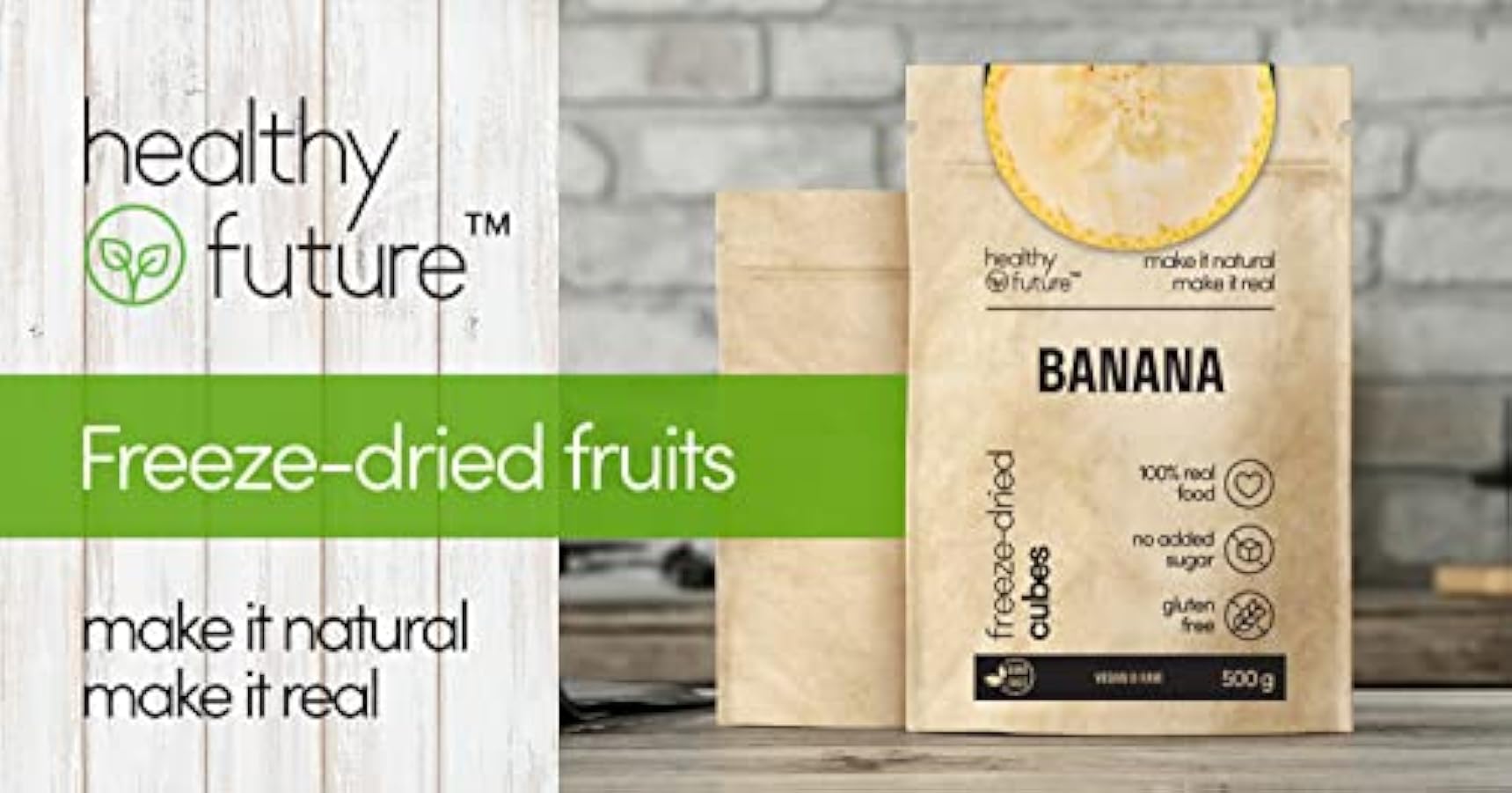 Healthy Future | Banane liofilizzate | Cubetti di frutta liofilizzata, non irradiata | 100% naturale, vegana, kosher | senza glutine, zolfo, conservanti, zuccheri aggiunti, OGM | 1 confezione da 500 g 376833686