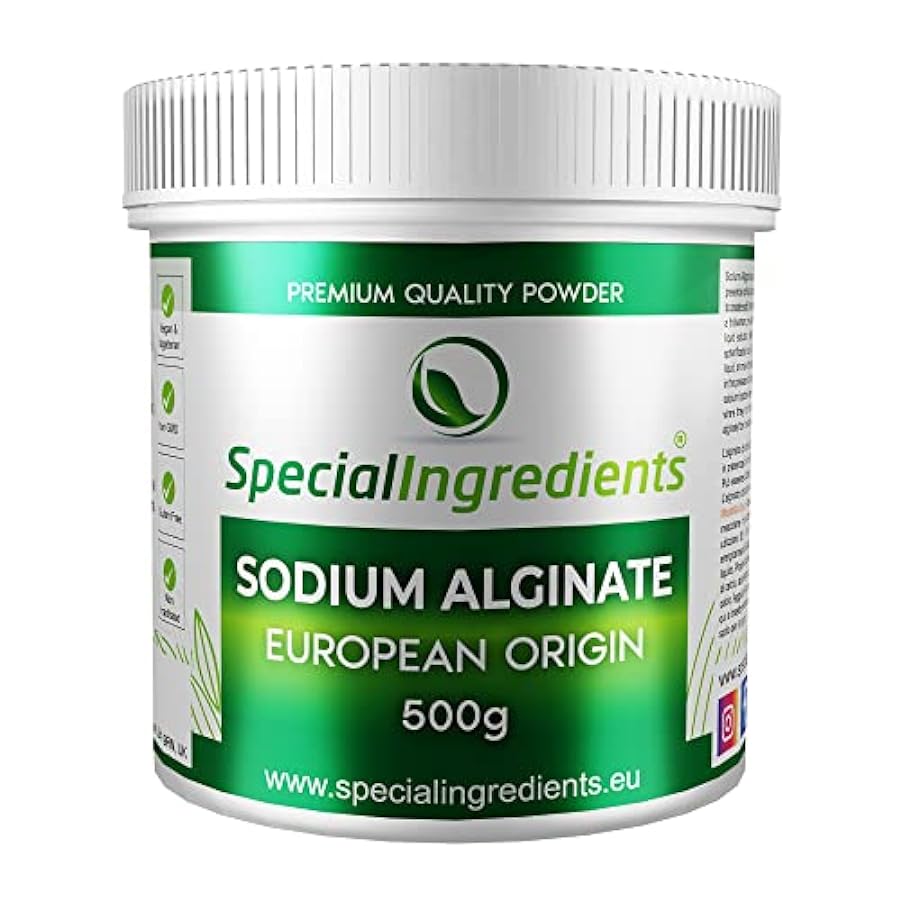 Special Ingredients Alginato di sodio in polvere 500 g - E401 - ideale per la sferificazione - Gluten free, adatta a vegani, priva di OGM - Confezione riciclabile 45748396