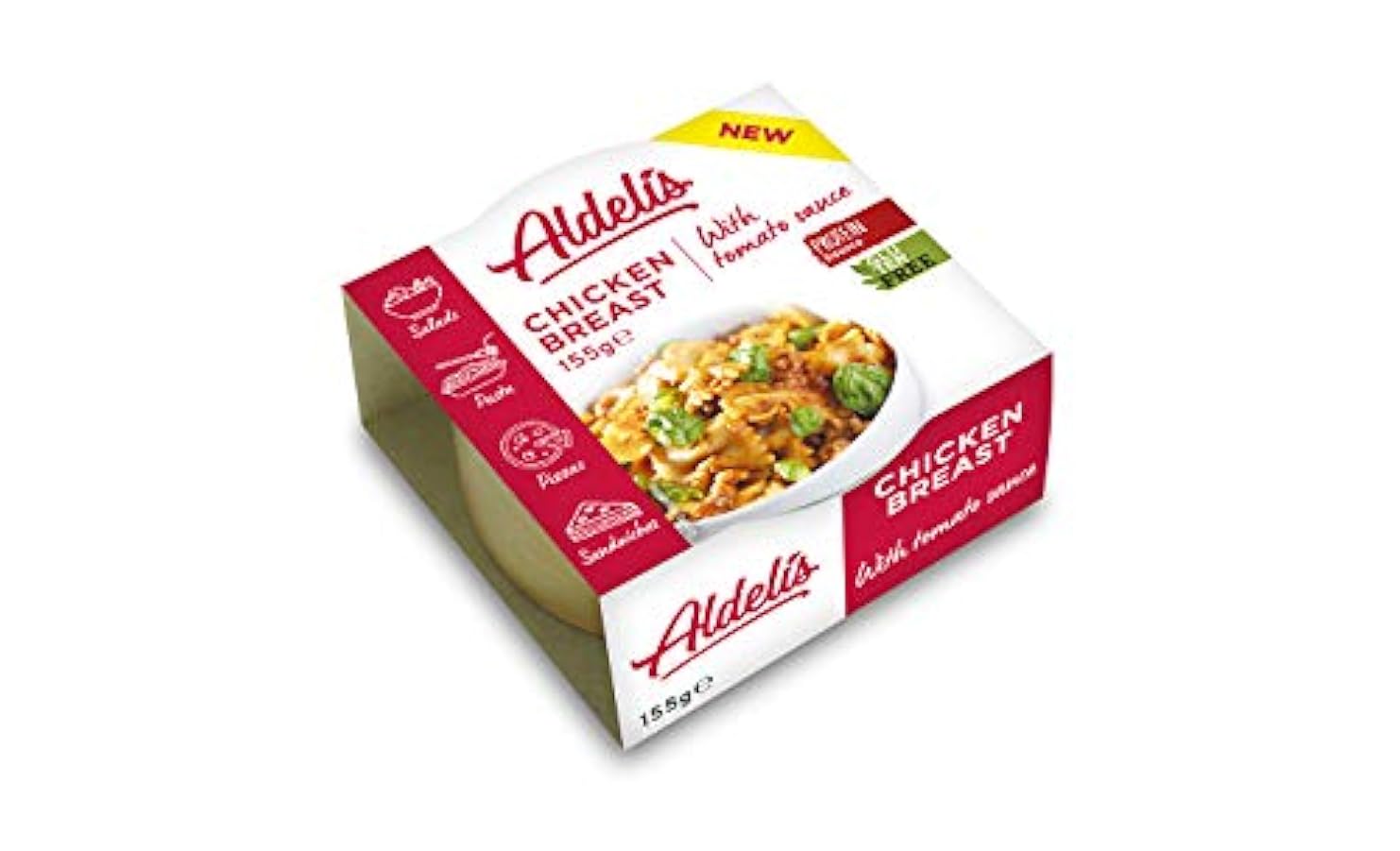 Aldelís sani scatola Petto di pollo con pomodoro pronto a mangiare ideale per insalata e panini idee 26% di proteine, 98% grasso libero e basso contenuto di zuccheri - Pacchetto di 12 x 155 gr 590282702
