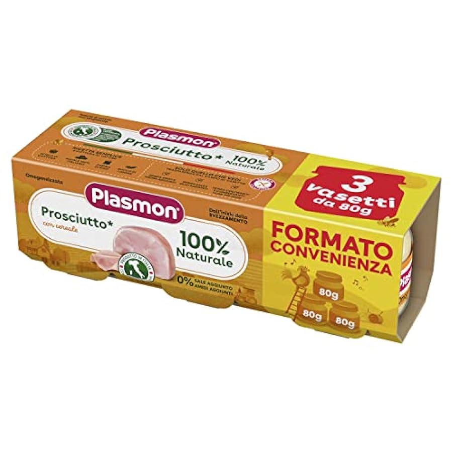 Plasmon Omogeneizzato Carne Prosciutto e Cereale 80 g, 24 Vasetti con Carne Italiana, 100% naturale, senza amidi e sale aggiunti 326347939