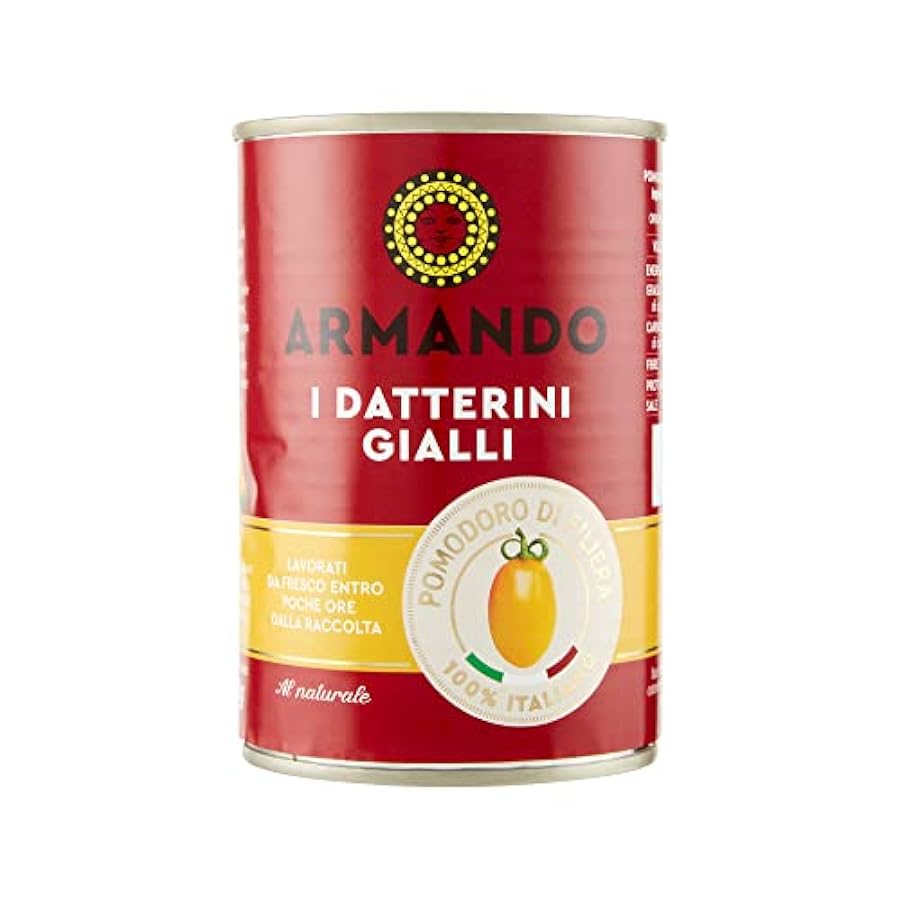 Armando, I Datterini Gialli, Pomodori Datterini Al Naturale di Filiera 100% italiani, 12 confezioni in latta da 400 gr 784599861