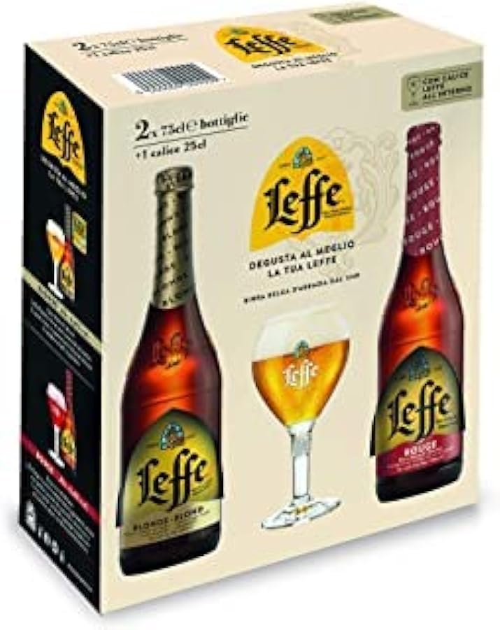 Leffe Birra Blonde e Leffe Rouge con Calice all´Interno, 4 x 750 ml + 2 calici + 1 apri bottiglia + 6 snack OMAGGIO 631400981