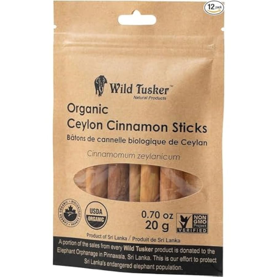 Wild Tusker Organic Ceylon Cinnamon - Sticks 12x20g 736714683