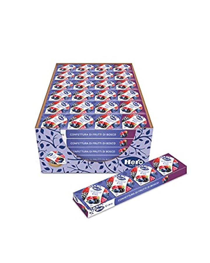 Hero Poker Marmellata ai Frutti di Bosco, 30 confezioni da 100g (4 monodosi x 25 gr), marmellata e confettura extra, frutta di alta qualità, senza conservanti e senza coloranti 96308735