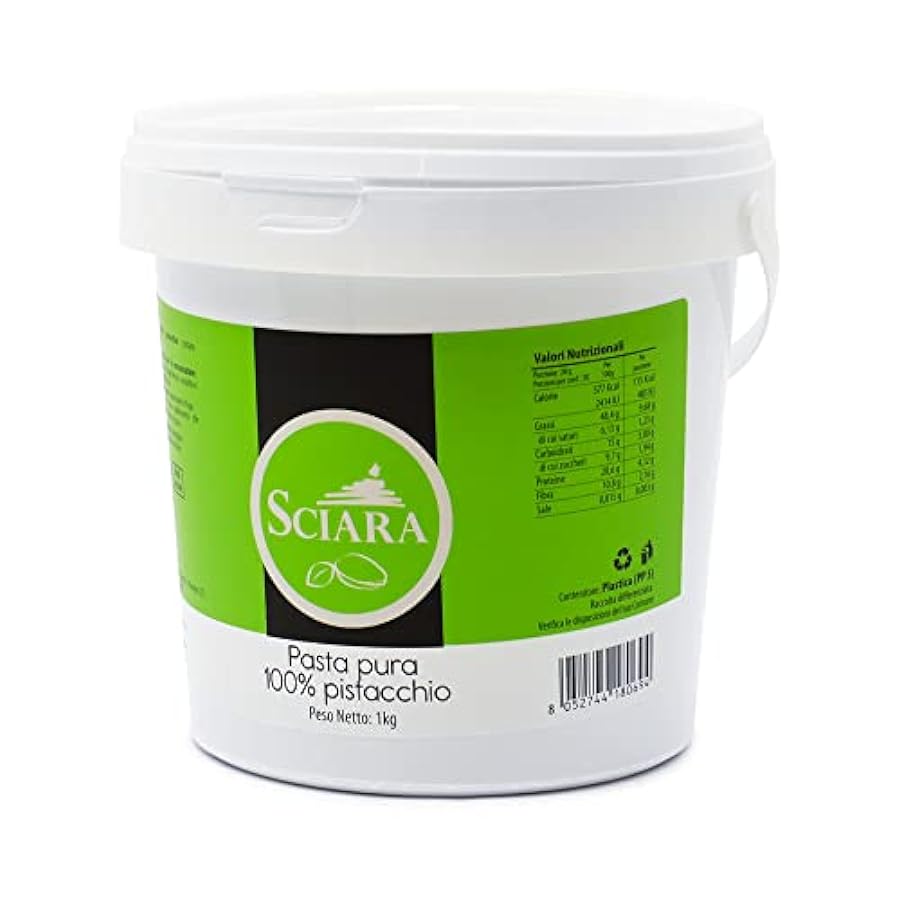 SCIARA - Pasta Pura 100% Pistacchio. Confezione da 1 KG - Crema di Pistacchio al naturale e genuina. Senza zucchero, senza lattosio, senza glutine 533544279