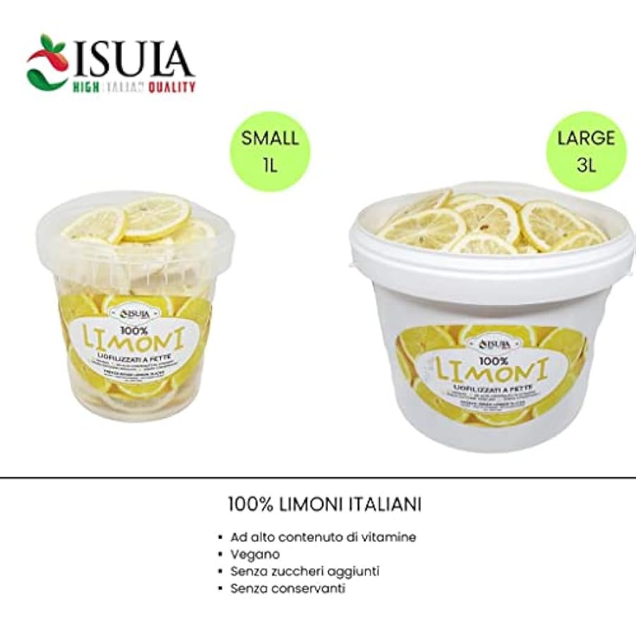 Limoni freschi liofilizzati 100% italiani - limoni per cocktail professionali - confezione large da 3 litri - frutta secca di alta qualità - senza aggiunta di zuccheri.circa 130 fette 839166945