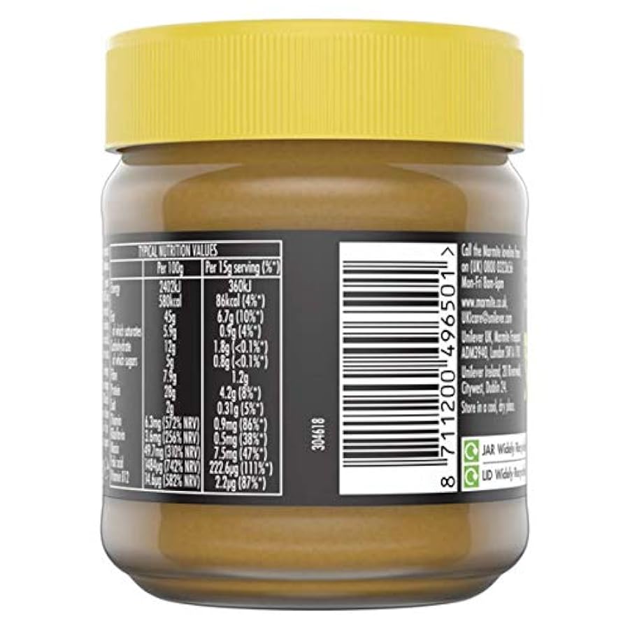 Marmite Barattolo per burro di arachidi croccante ricco di vitamina B e senza zuccheri aggiunti, 225 g (confezione da 8) 889263216