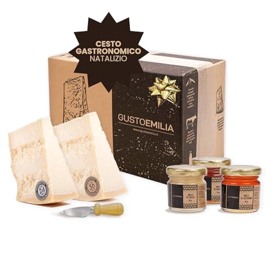 GUSTOEMILIA - Cesto Natalizio Gastronomico Emilia Romagna - Cesto Natalizio Parmigiano Reggiano - Confezione Parmigiano Reggiano e Prodotti Tipici - Box Maggengo 214334981