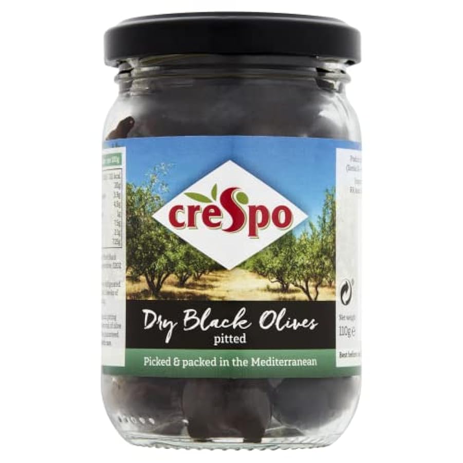 Crespo Pitted Dry Black Olives 110 g (Pack of 6) 621143