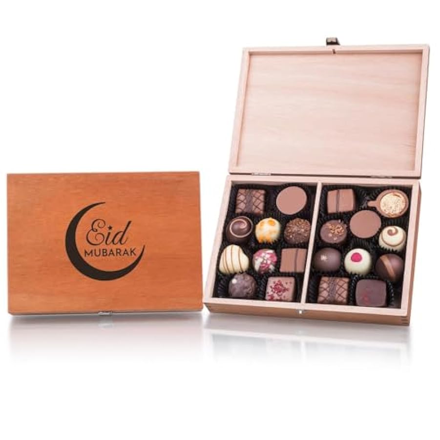 ChocoClassic analcolico - Eid Mubarak - 20 cioccolatini in scatole di legno | regalo | Cioccolato | uomo | donna | ragazzo | ragazza | musulmano | musulmani | islam | Il digiuno | mese di digiuno 800123434