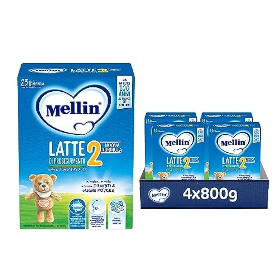 MELLIN 2 - Latte di Proseguimento in Polvere per Neonati dal 6° Mese Compiuto al 12° - 3200 grammi (4 confezioni da 800g) 841438380