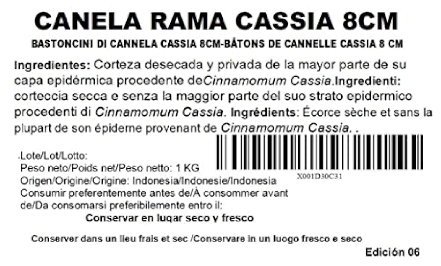 Cannella in stecche Cassia 8cm (1000g) 60613094