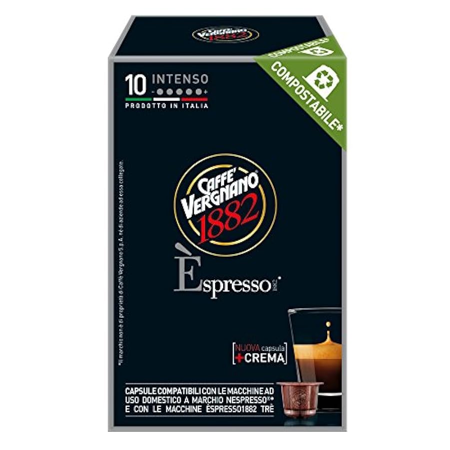 Caffè Vergnano 1882 Èspresso Capsule Caffè Compatibili Nespresso, Intenso - 12 confezioni da 10 capsule (totale 120) 276298490