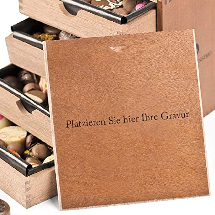 ChocoMassimo – Grazie – 40 deliziose praline in una scatola di legno con cassetti | Grazie presente | Idea regalo | Donna | Uomo | Adulto | Amico | Genitori | Collega | Donne | Uomini 348862077