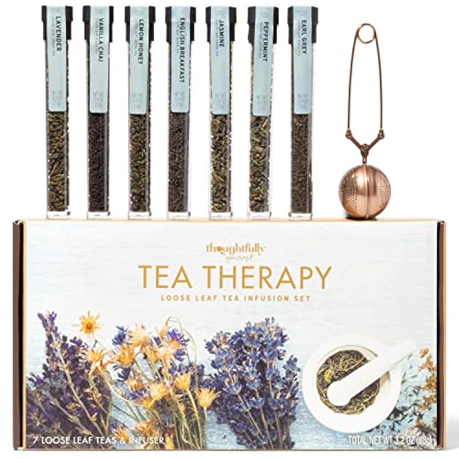 Thoughtfully Gifts, Confezione Regalo Terapia del Tè, il Set Regalo Contiene 7 Gusti Diversi di Tè Sfuso e un Infusore a Sfera 534861719