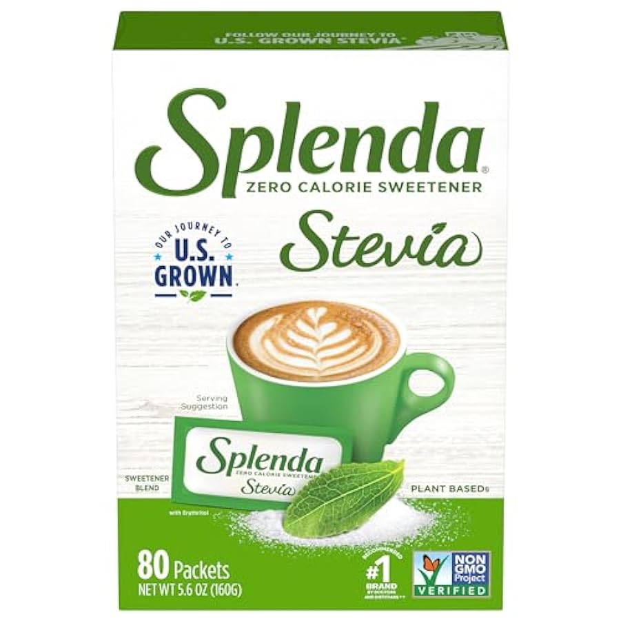 SPLENDA Dolcificante naturale Stevia: nessuna caloria, tutto lo zucchero naturale sostitutivo senza retrogusto amaro. Pacchetti granulari a servizio singolo 5,6 once (80 conteggi) 944547936