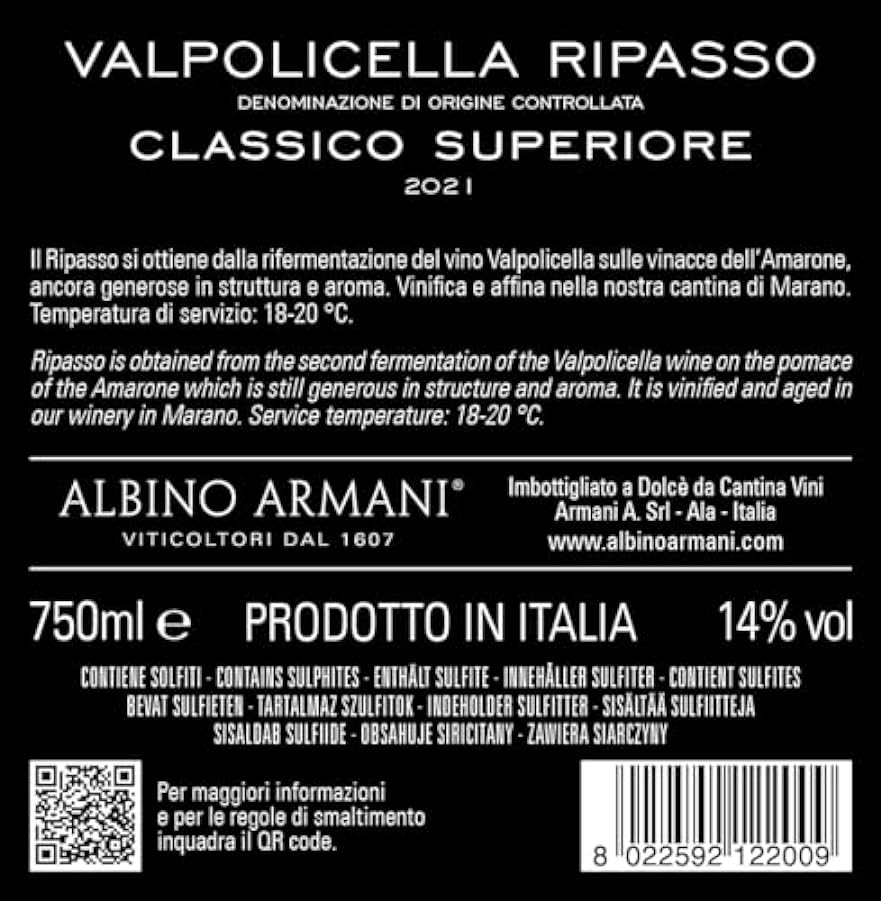 ALBINO ARMANI - Valpolicella RIPASSO Tasting - Confezione da 3 bottiglie x 750 ml - 3x Valpolicella Ripasso Classico Superiore DOC 524080662