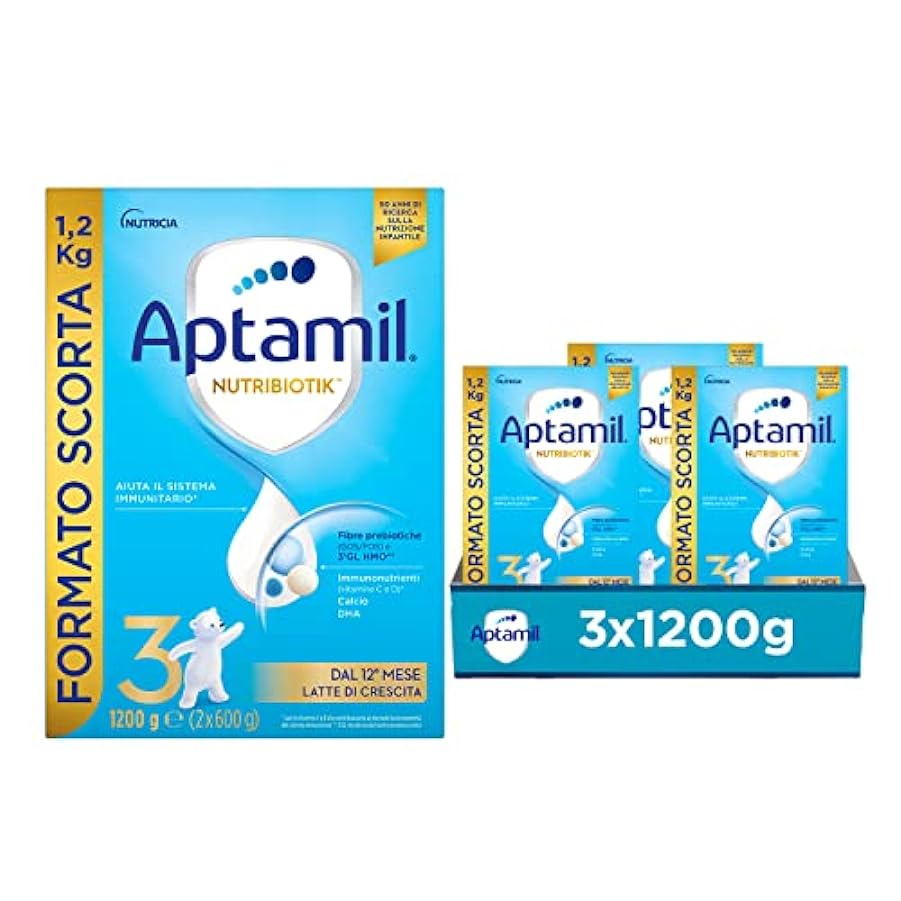 APTAMIL 3 - Latte in Polvere per Bambini dal 12° mese - 3600 grammi (3 confezioni da 1200g) 735355201