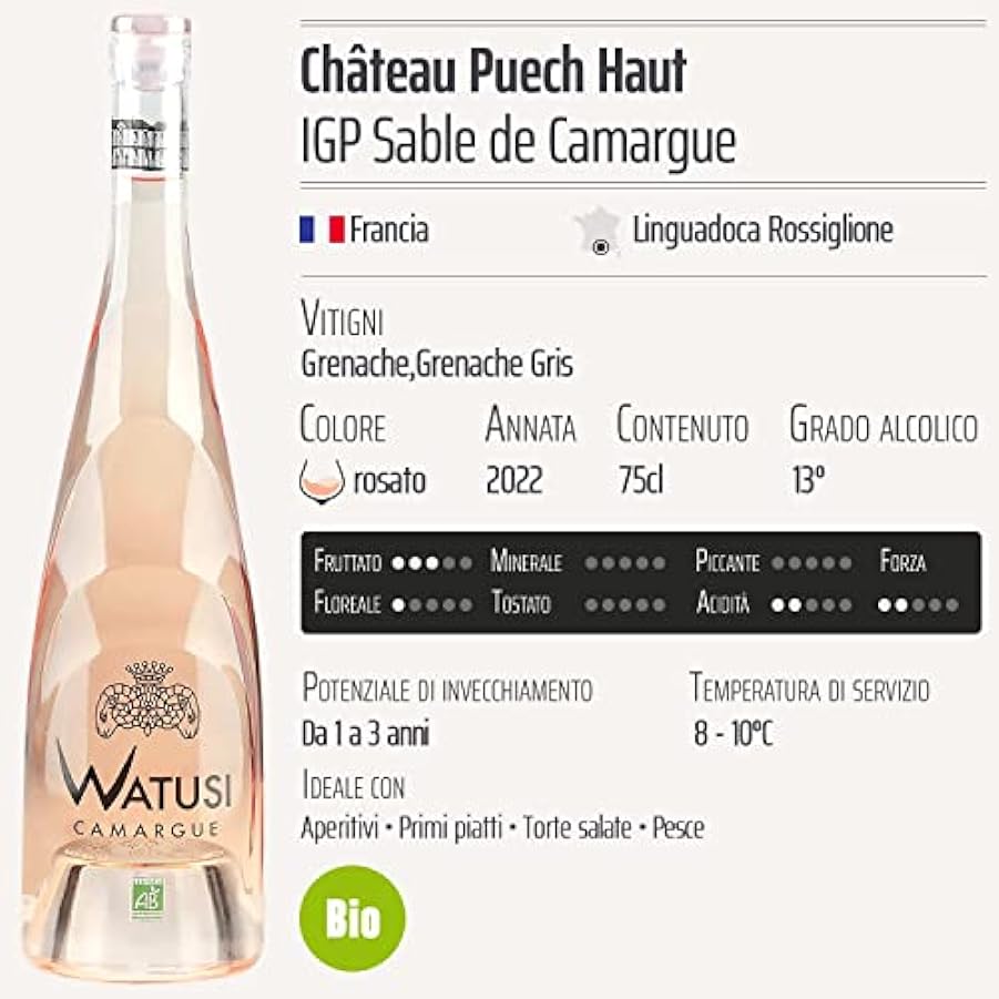 Sable de Camargue Watusi rosato 2022 - Organico - Château Puech Haut - IGP - Linguadoca Rossiglione - Francia - Vitigni Grenache,Grenache Gris - 6x75cl 467976806