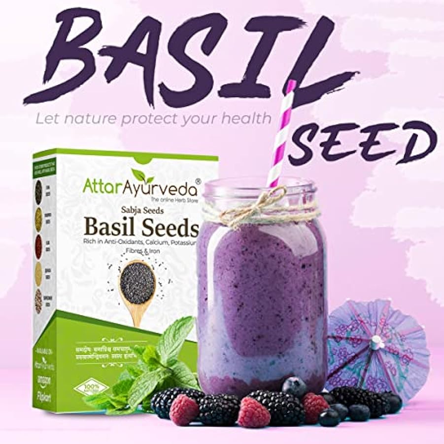 Attar Ayurveda Sabja Basil Seeds Rich in Protein, Fiber, Vitamins & Minerals Reduces Body Heat 100% Pure and Natural No Preservative Vegan Friendly Non-GMO 500gm 228076136