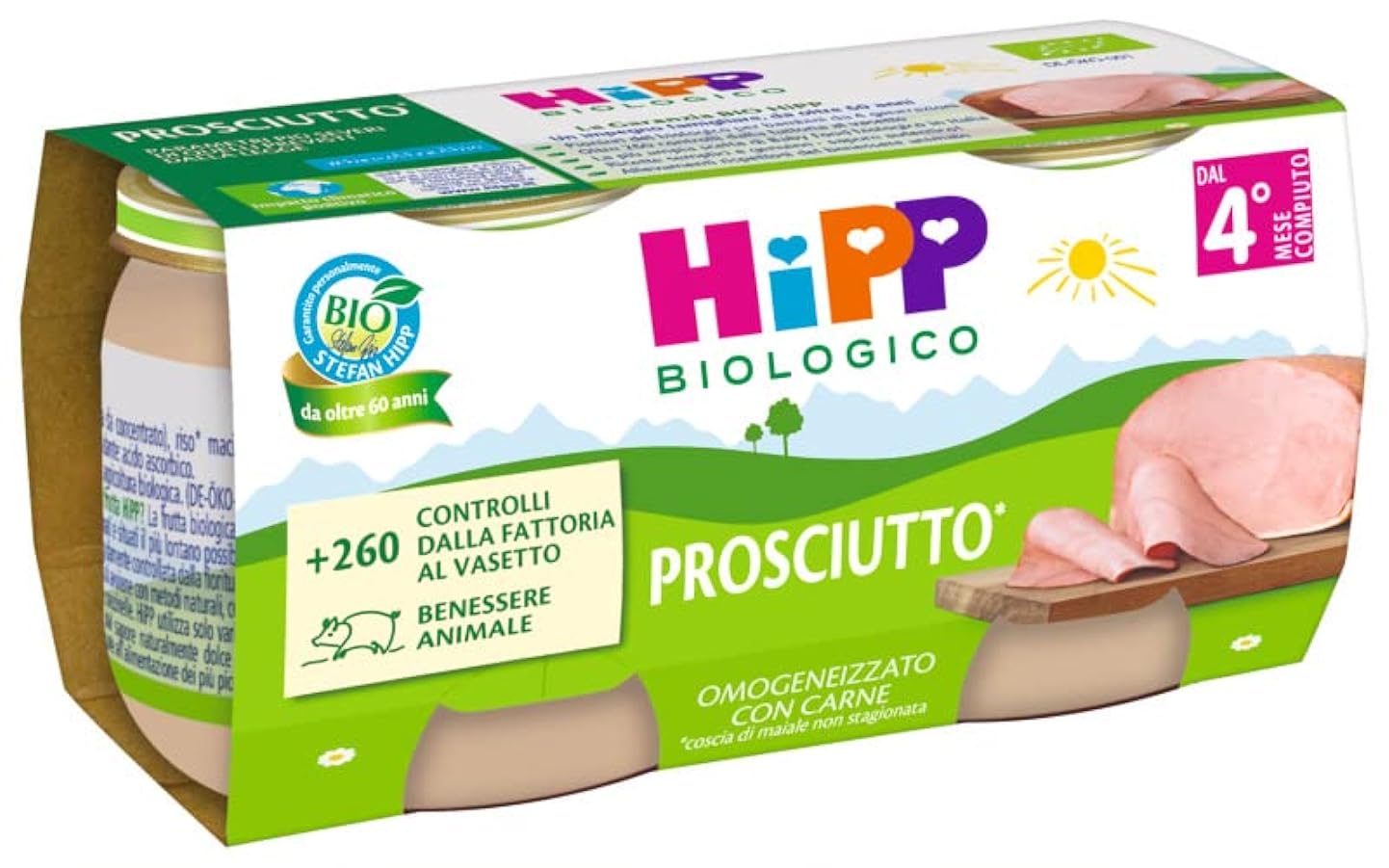 HiPP - Omogeneizzato di Carne Biologico per Neonati, Gusto Prosciutto, Senza glutine e Senza Aromi Aggiunti, 24 Vasetti da 80 g 772110287