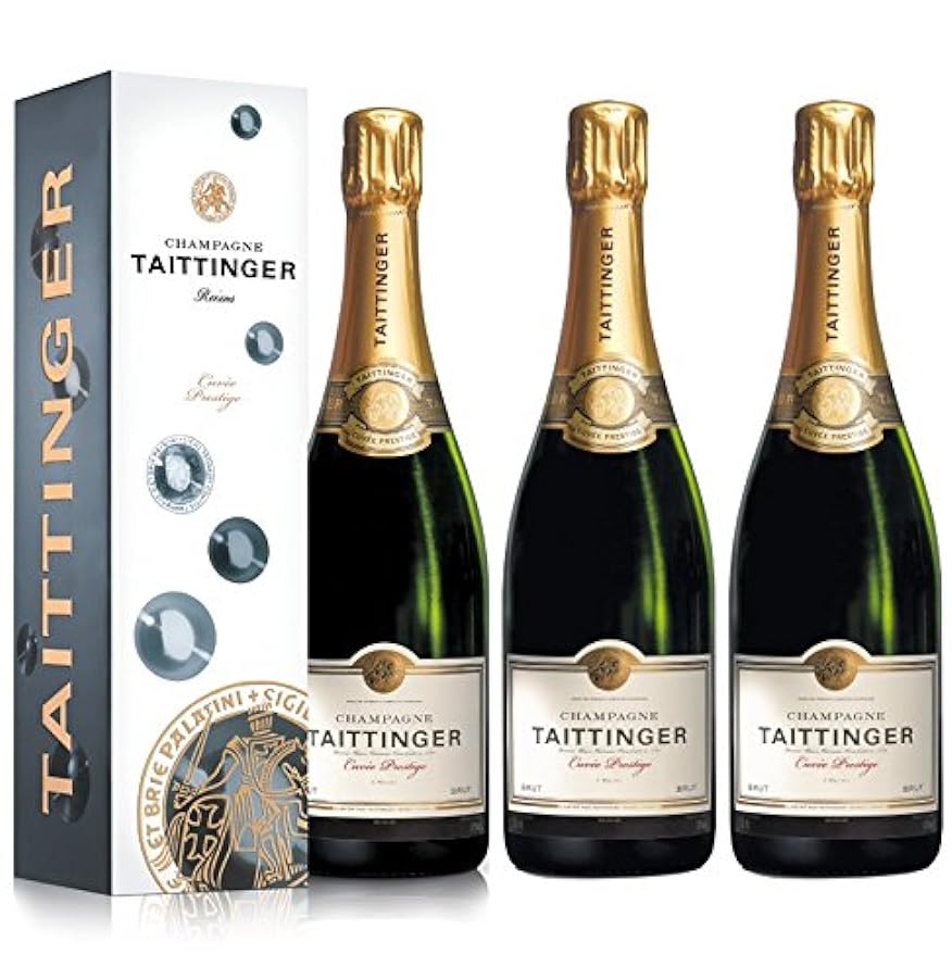 VINADDICT Set di 3 Champagne Taittinger Brut Cuvée Pres
