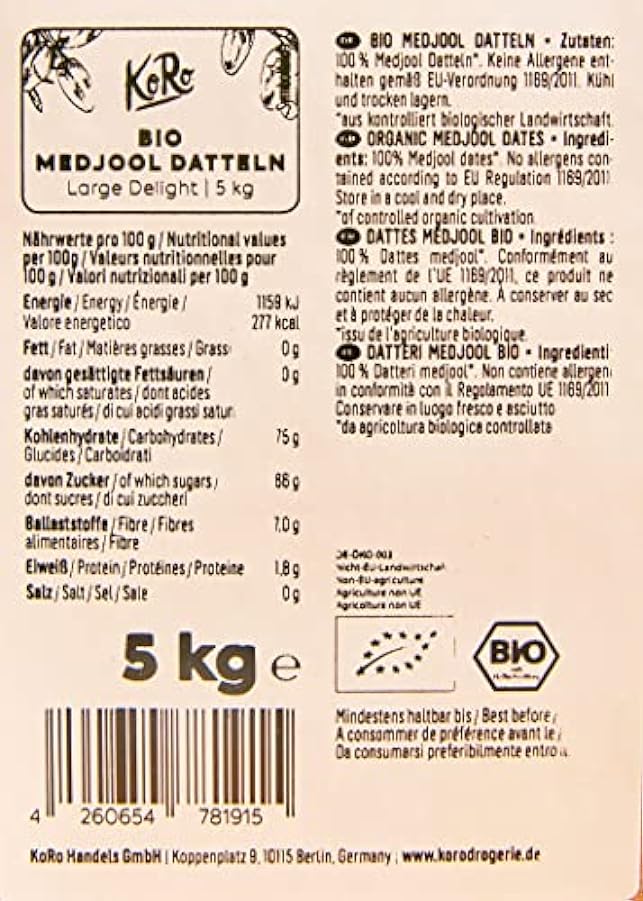 KoRo - Datteri Medjool bio LARGE CHOICE con nocciolo, Medjool plus | 5 kg 730117490