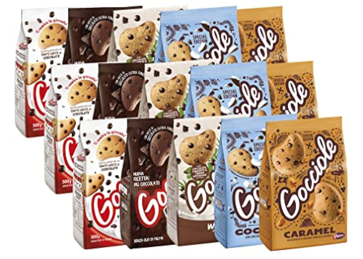 15X Maxi Mix Pavesi - Pack Assortito con Gocciole Chocolate, Caramello, Cocco, Wild e Extra Dark - Biscotti con Gocce di Cioccolato 14177043