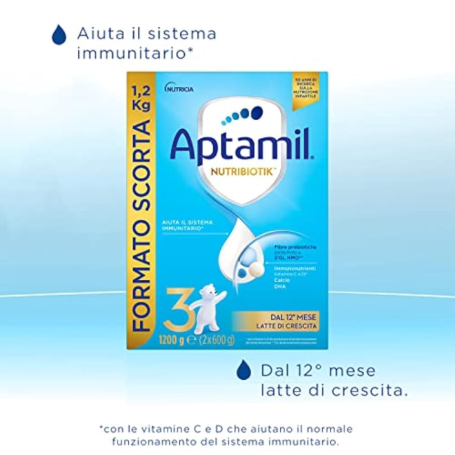 APTAMIL 3 - Latte in Polvere per Bambini dal 12° mese - 3600 grammi (3 confezioni da 1200g) 735355201