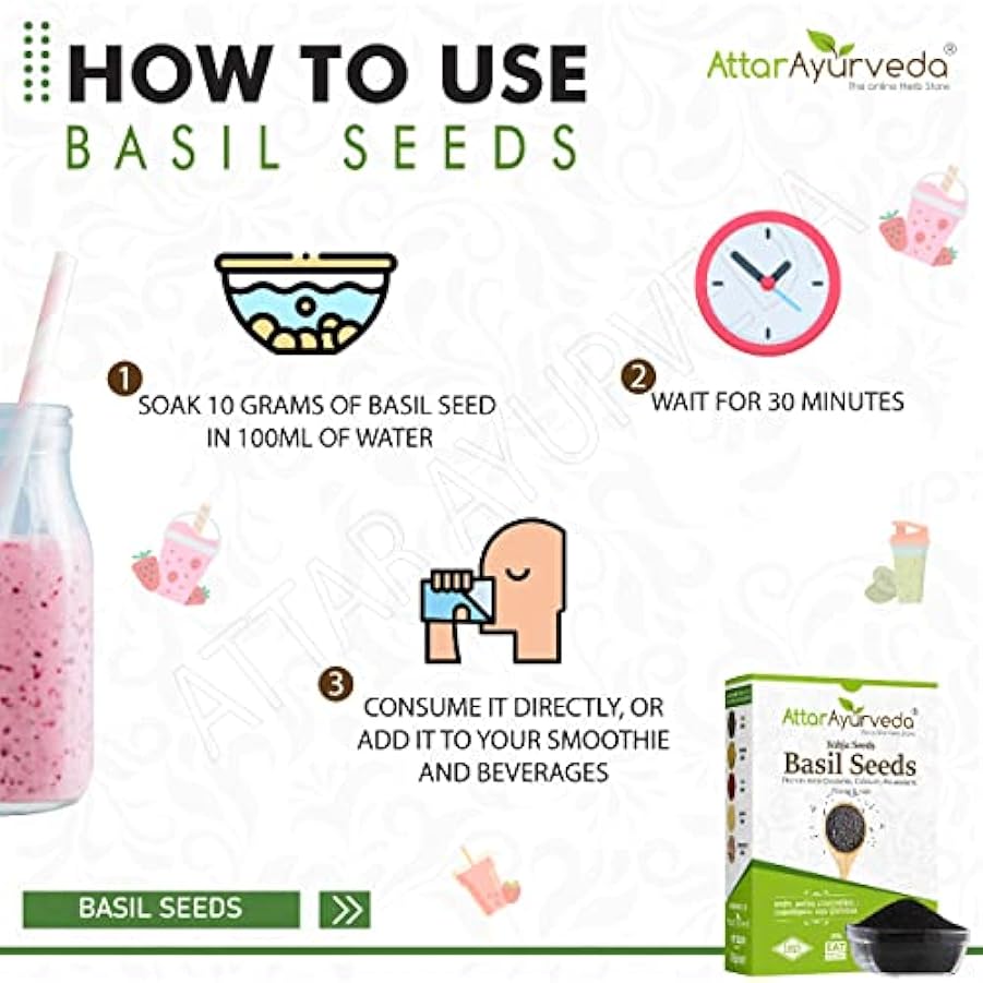 Attar Ayurveda Sabja Basil Seeds Rich in Protein, Fiber, Vitamins & Minerals Reduces Body Heat 100% Pure and Natural No Preservative Vegan Friendly Non-GMO 500gm 228076136