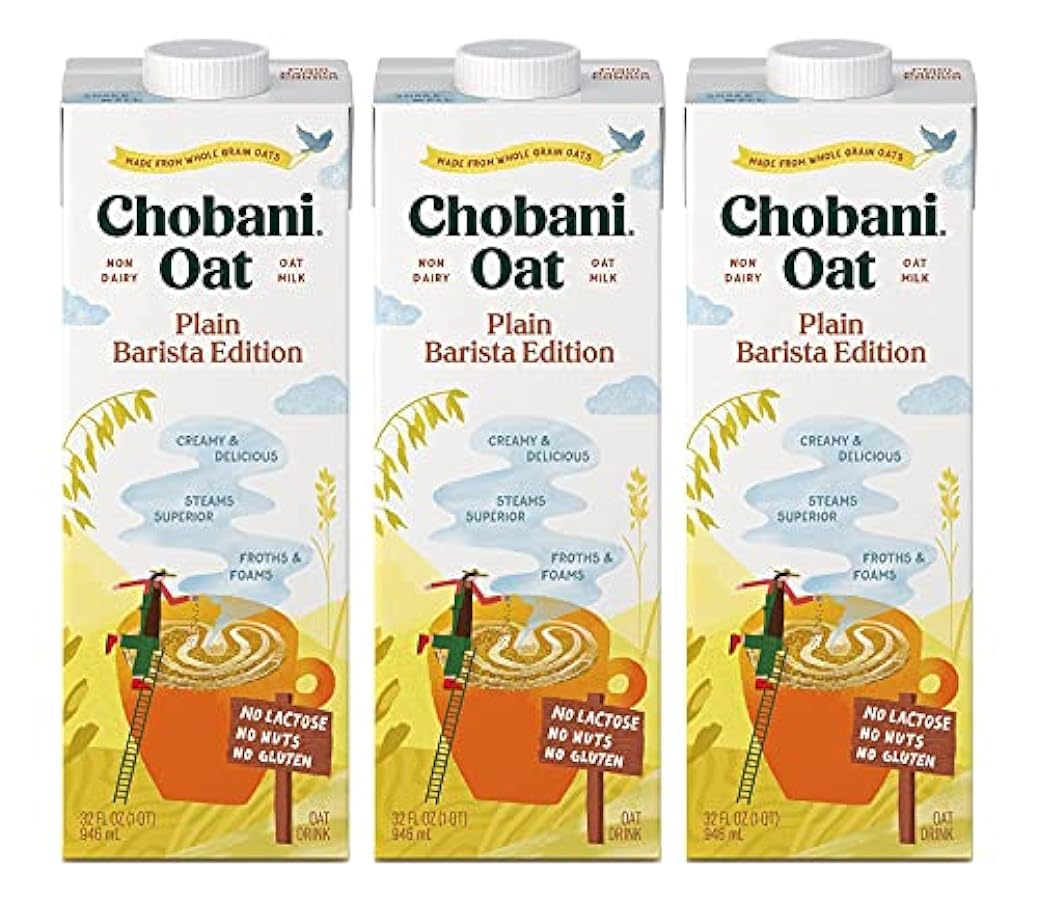 Chobani Latte d´avena non zuccherato Barista Edition, Scaffale stabile Non Latte Dairy Latte Cremazione, Vegan Friendly, Senza Glutine, 32 FL OZ (Pack-3) 375387935