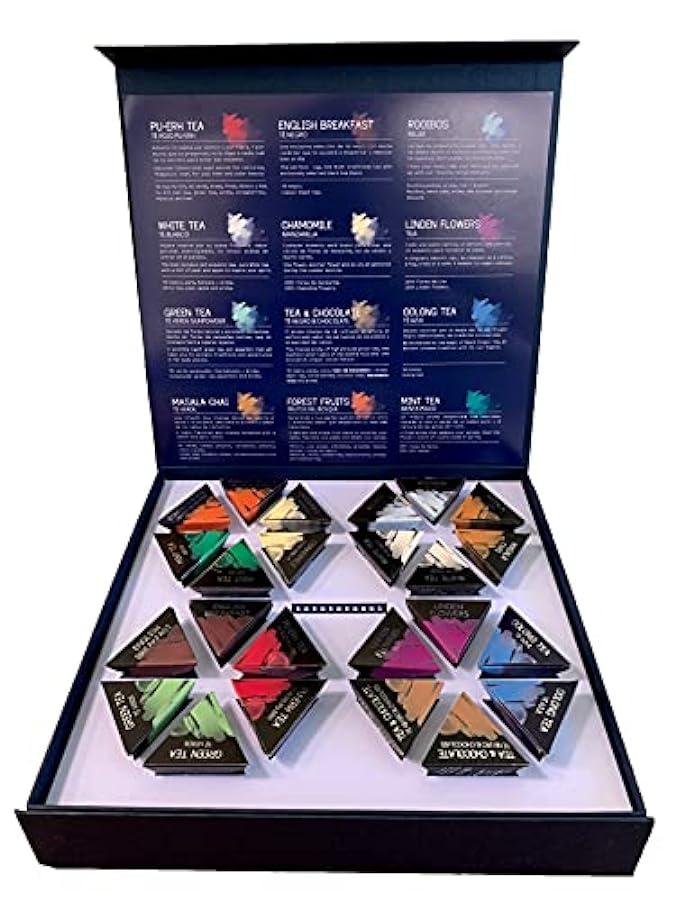 LA TETERA AZUL Confezione da tè e infusi. Scatola assortita di varie infusioni. 24 piramidi confezionate singolarmente. 735164750