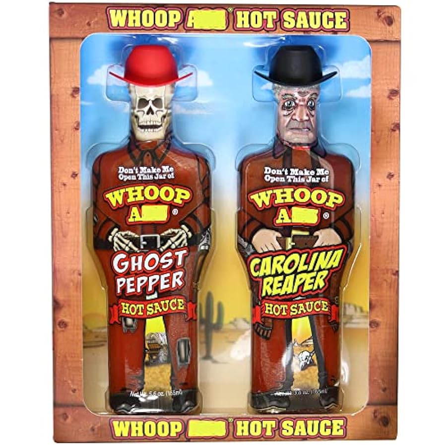 WHOOP ASS Salsa piccante al peperoncino e Carolina Reaper premium - Confezionati in bottiglie di figurine da collezione - Perfette per ali di pollo o un regalo 482519488