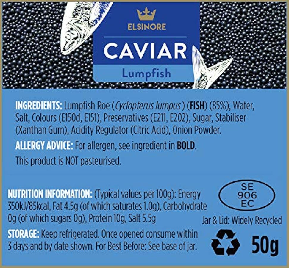 ELSINORE Caviale di grumfish refrigerato, 50 g, confezione da 6 barattoli da 50 g in un unico sapore) 460048488